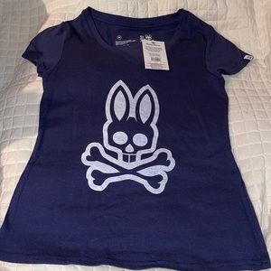 NWT- “Psycho Bunny” Ladies T-shirt.  Size XS. Peacoat Blue.